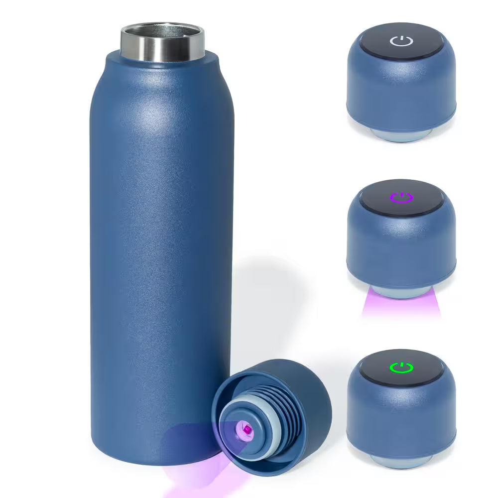 14 Oz. Blue Stainless Steel Insulated Self-Cleaning Water Bottle W/UV Water Purifier