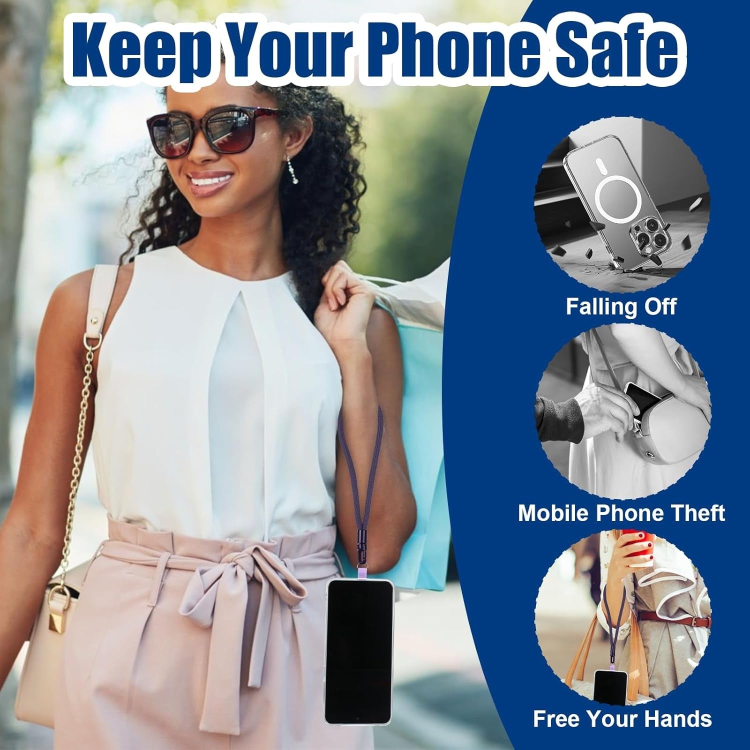 2Pcs Phone Lanyard Wrist Strap, anti Theft Strap with Black,Purple