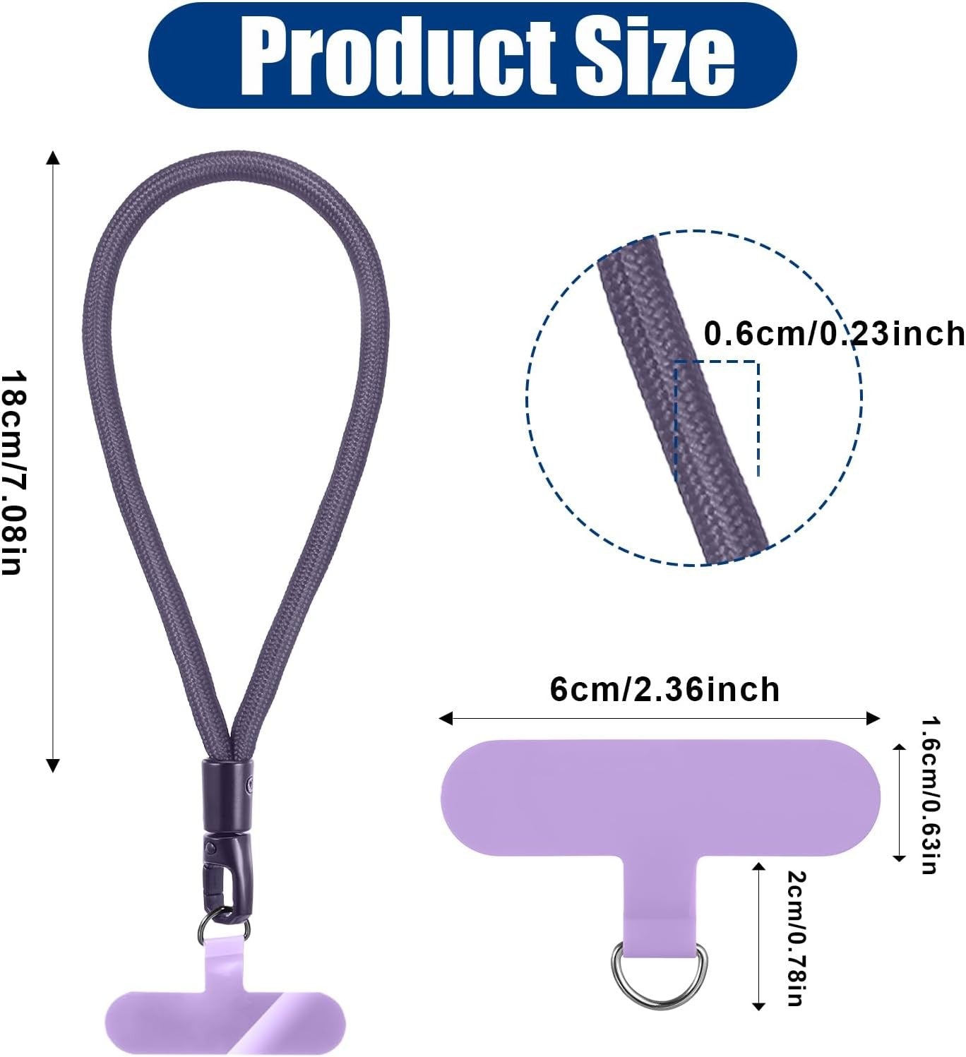2Pcs Phone Lanyard Wrist Strap, anti Theft Strap with Black,Purple