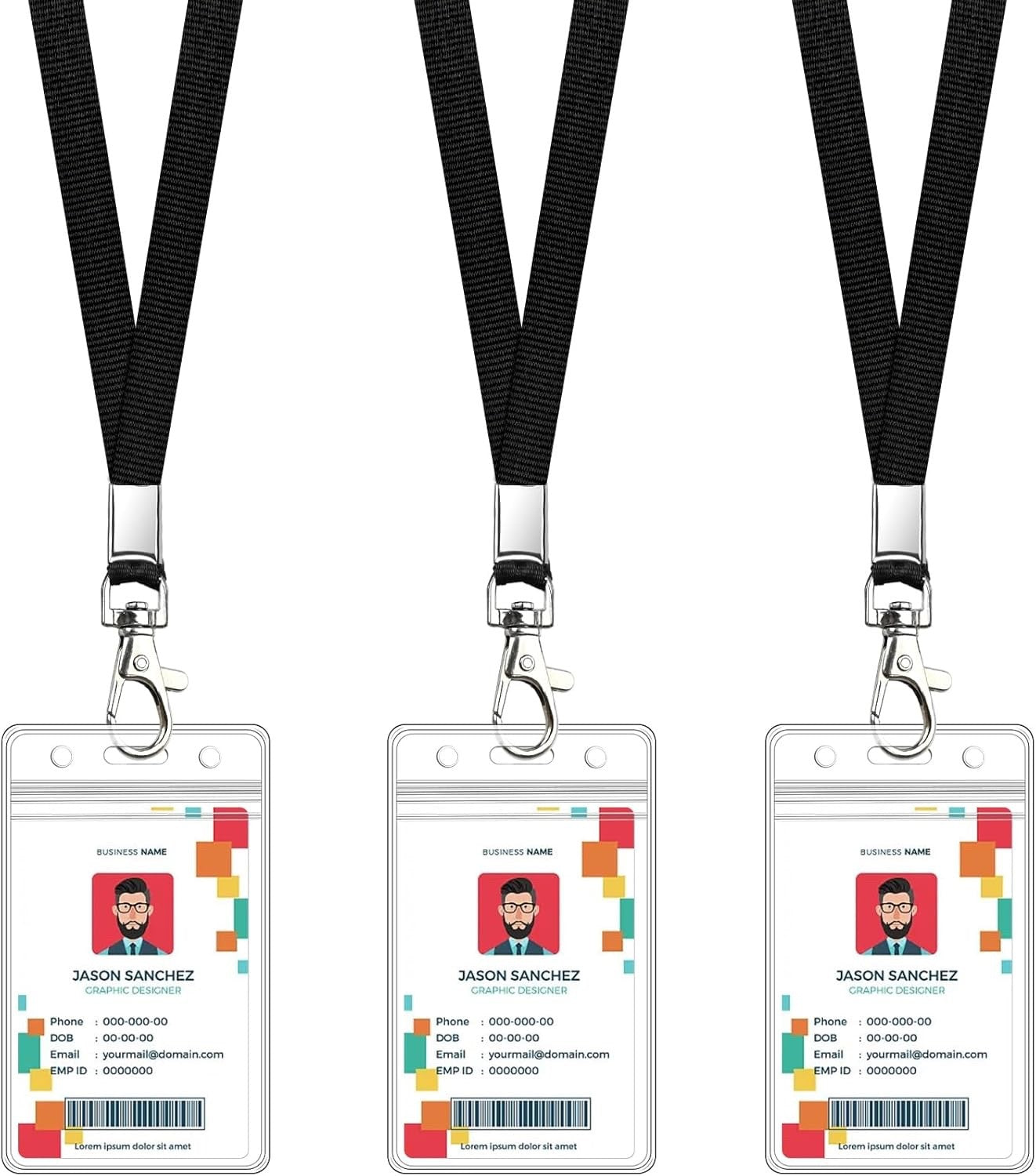 Versatile 3 Pack of Clear ID Badge Holders with Stylish Black Lanyards - Perfect for Events and Everyday Use