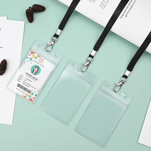 Versatile 3 Pack of Clear ID Badge Holders with Stylish Black Lanyards - Perfect for Events and Everyday Use